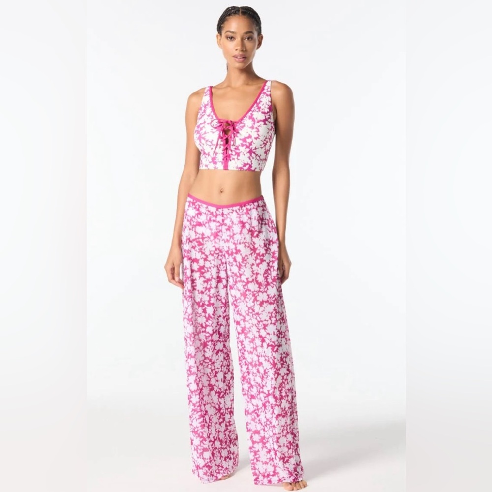 MICHAELMichael Kors Pull On Pant Cover Up Monotone Floral XS/ S Bright Wild Berr